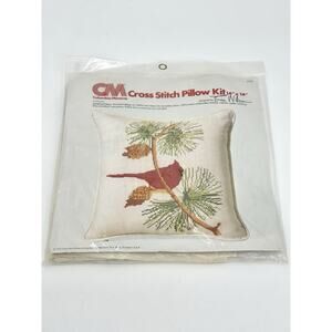 CM Columbia Minerva Erica Wilson Cross Stitch Pillow Kit Cardinal Branch VTG ‘77